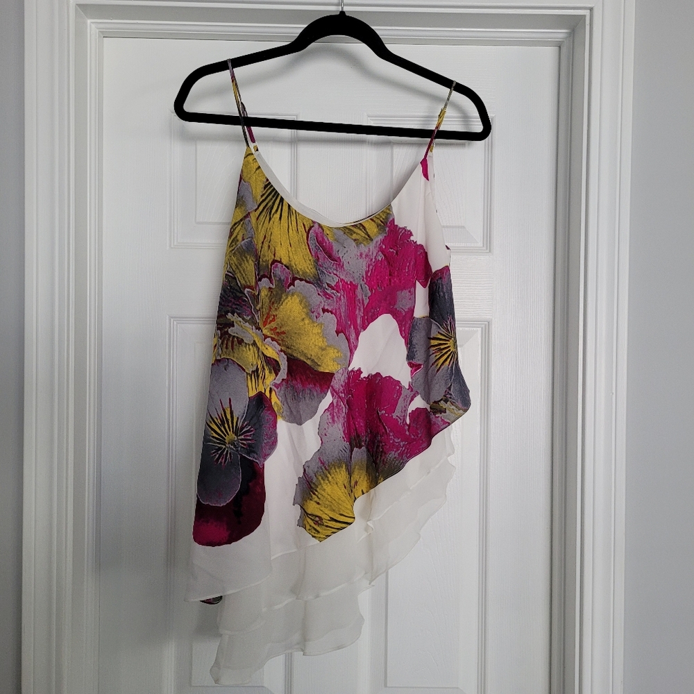 Robbi & Nikki pansy print layered asymmetrical hem tank top size M